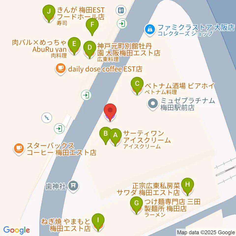 ドルチェ・ミュージック・アカデミーOSAKA周辺のファミレス・ファーストフード一覧地図
