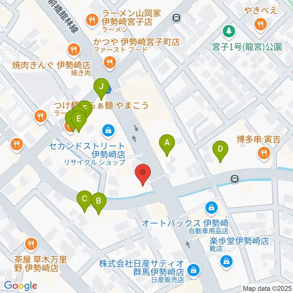 ピアノプラザ群馬 いせさき店周辺のファミレス・ファーストフード一覧地図