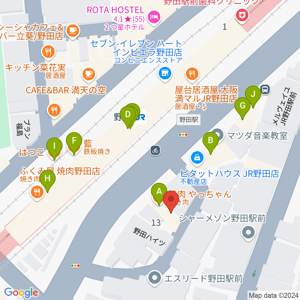 マツダ音楽教室周辺のファミレス・ファーストフード一覧地図