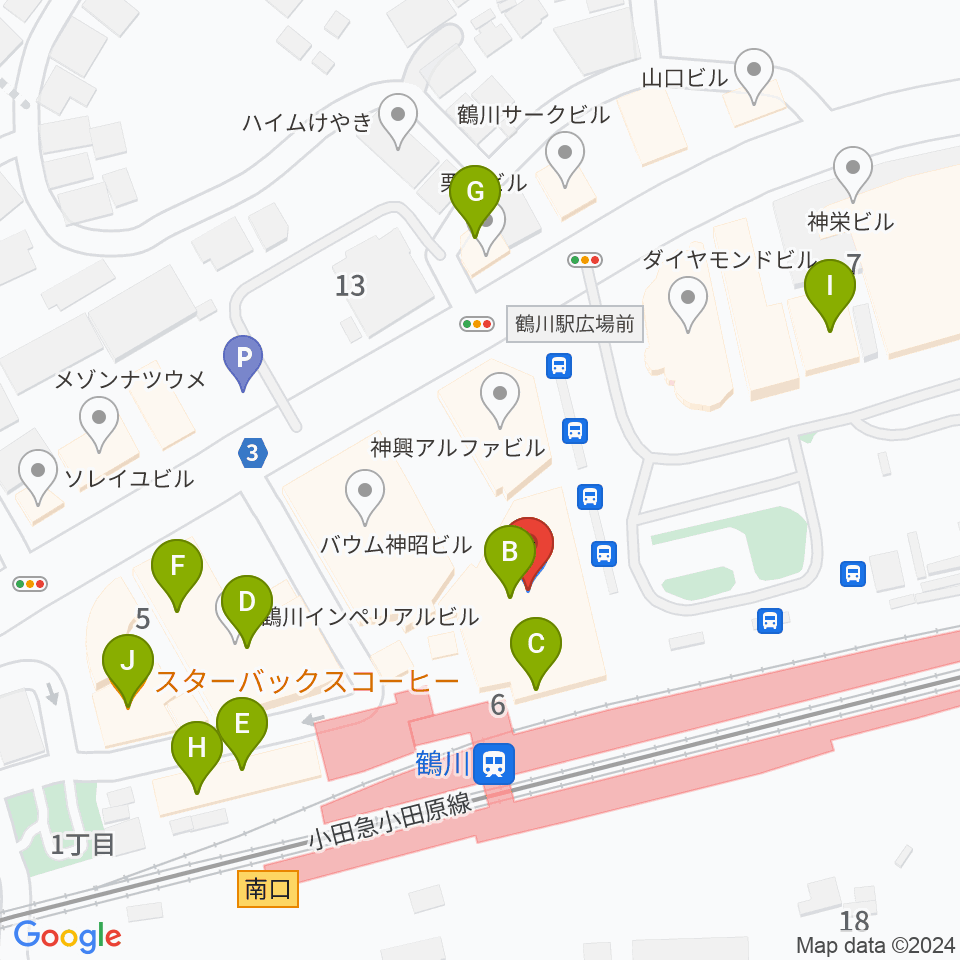 スガナミ楽器 鶴川駅前センター周辺のファミレス・ファーストフード一覧地図