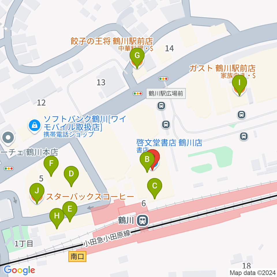 スガナミ楽器 鶴川駅前センター周辺のファミレス・ファーストフード一覧地図