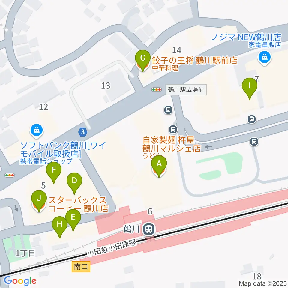 スガナミ楽器 鶴川駅前センター周辺のファミレス・ファーストフード一覧地図