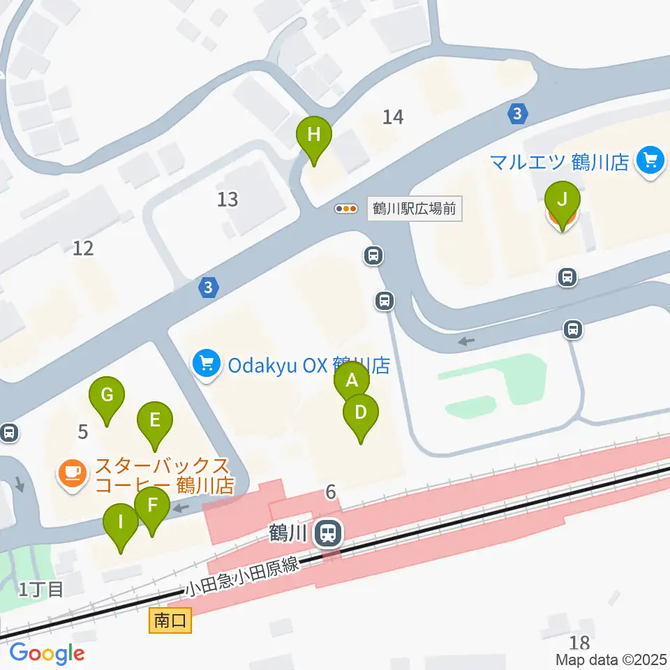 スガナミ楽器 鶴川駅前センター周辺のファミレス・ファーストフード一覧地図