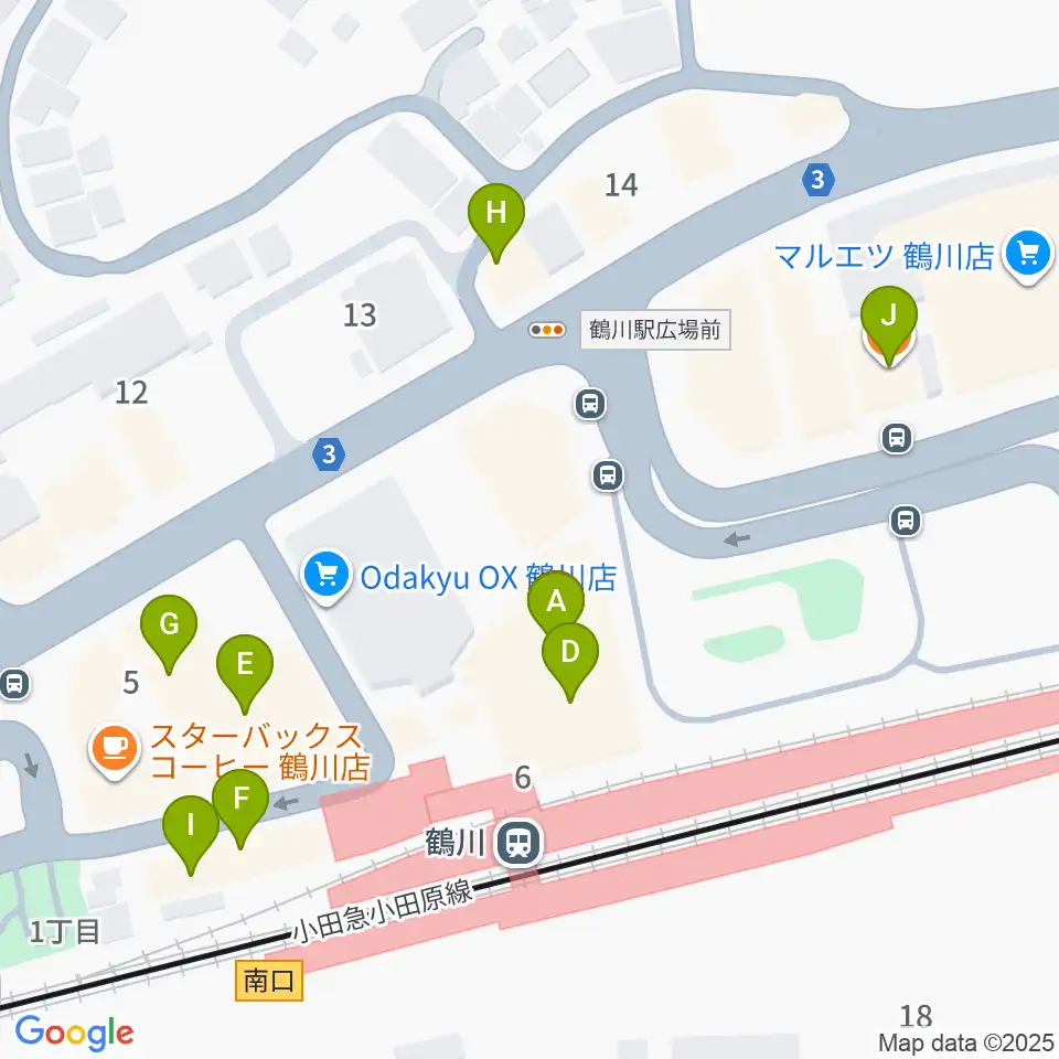スガナミ楽器 鶴川駅前センター周辺のファミレス・ファーストフード一覧地図