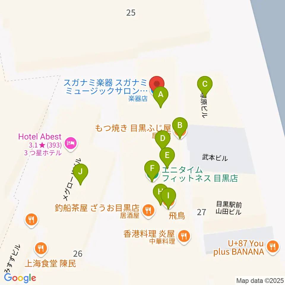スガナミミュージックサロン目黒周辺のファミレス・ファーストフード一覧地図