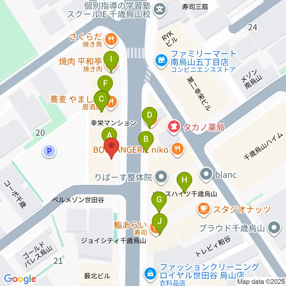 スガナミ楽器 烏山南口センター周辺のファミレス・ファーストフード一覧地図