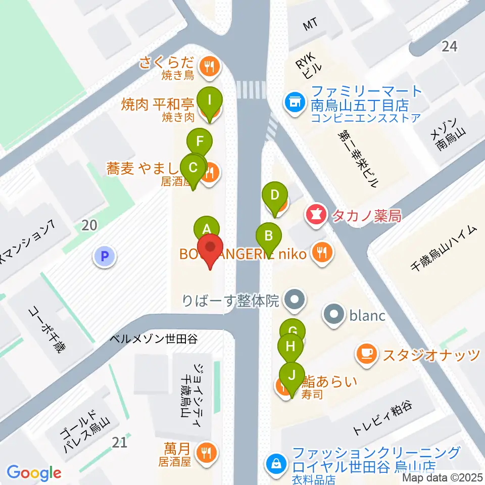 スガナミ楽器 烏山南口センター周辺のファミレス・ファーストフード一覧地図