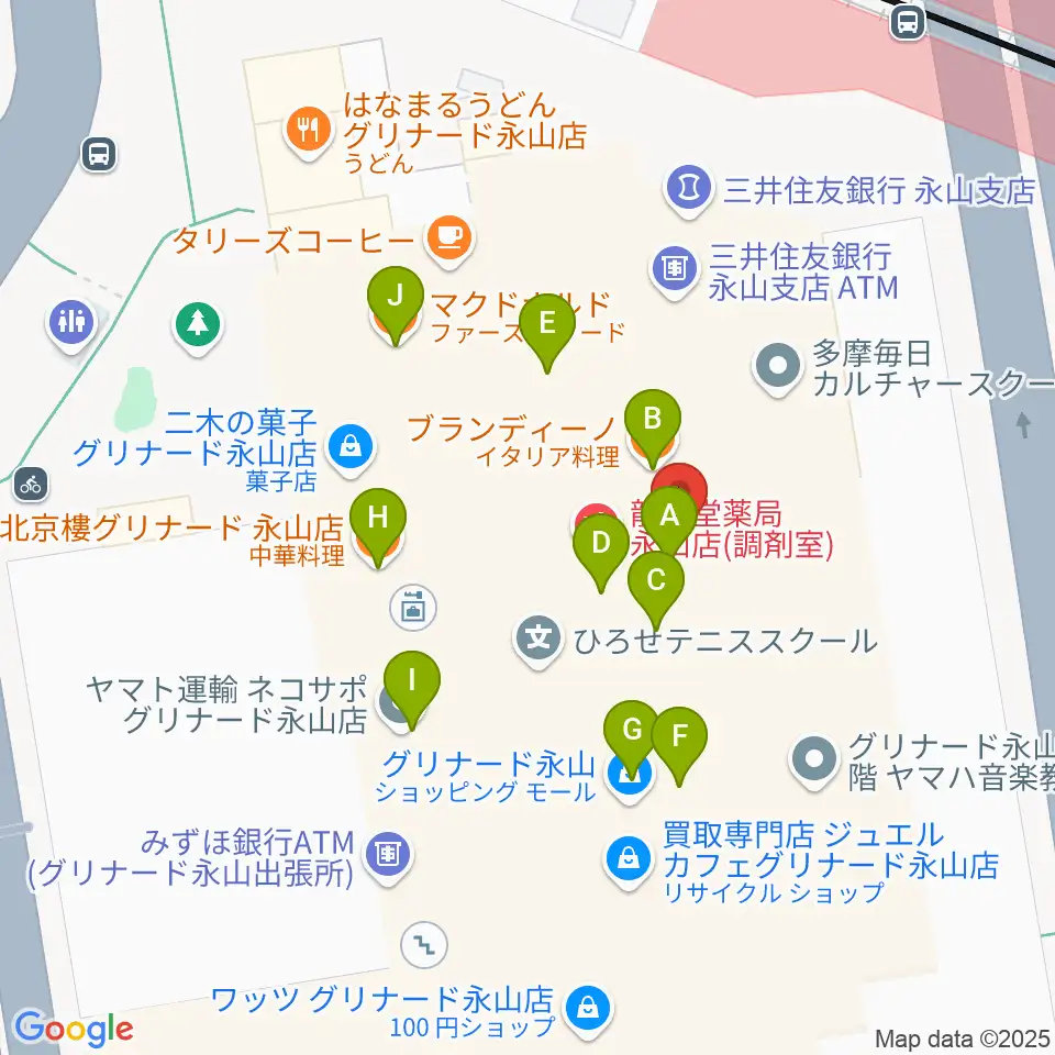 スガナミ楽器 永山センター周辺のファミレス・ファーストフード一覧地図