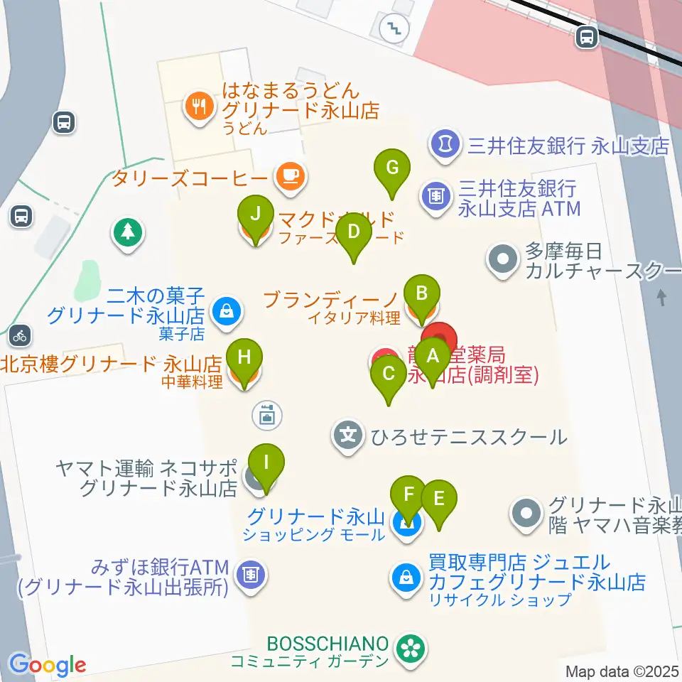 スガナミ楽器 永山センター周辺のファミレス・ファーストフード一覧地図