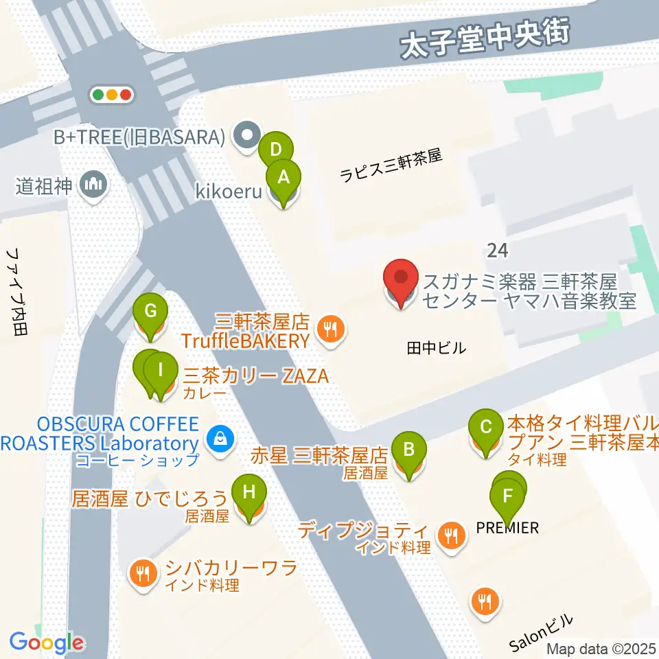 スガナミ三軒茶屋センター周辺のファミレス・ファーストフード一覧地図