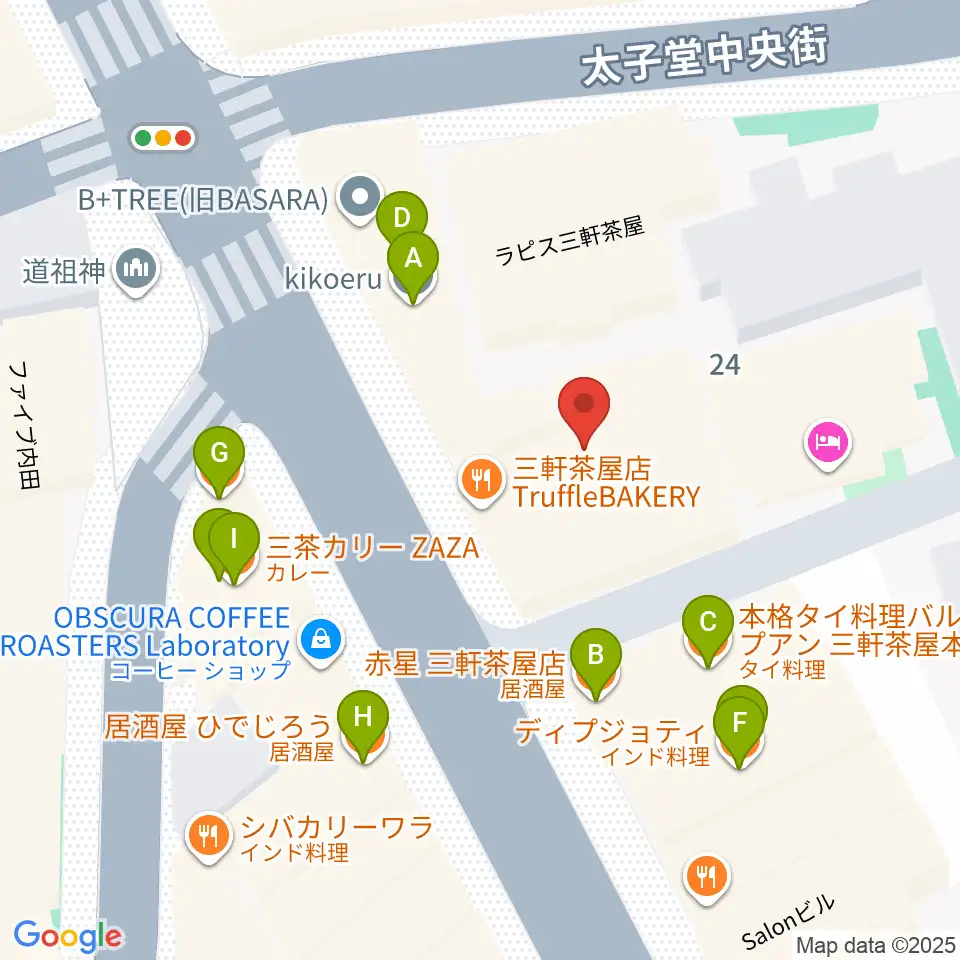 スガナミ三軒茶屋センター周辺のファミレス・ファーストフード一覧地図