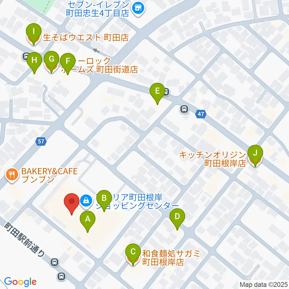 スガナミ楽器 町田根岸センター周辺のファミレス・ファーストフード一覧地図
