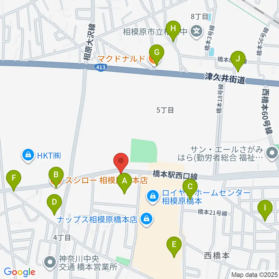 スガナミ楽器 西橋本センター周辺のファミレス・ファーストフード一覧地図