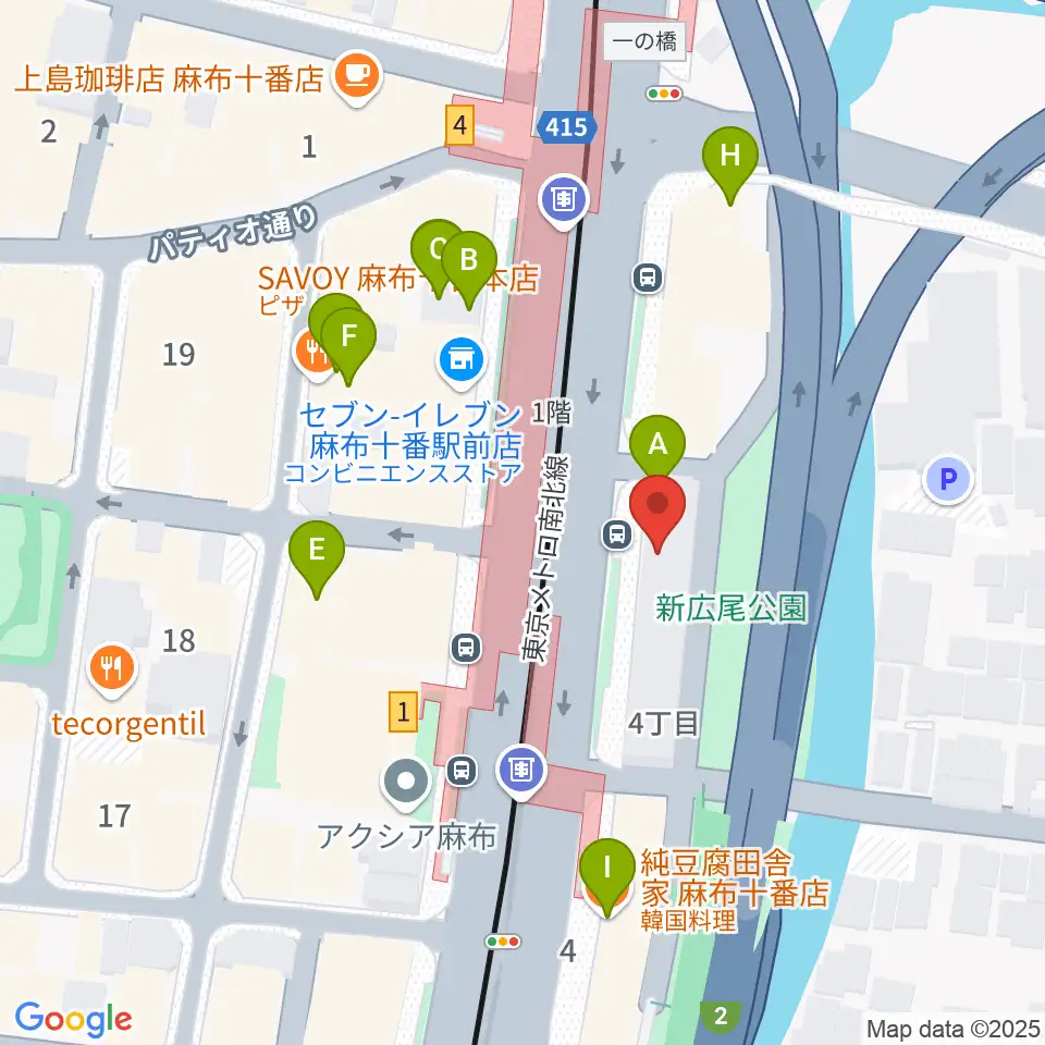 スガナミ楽器 麻布センター周辺のファミレス・ファーストフード一覧地図