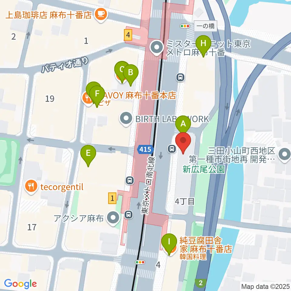 スガナミ楽器 麻布センター周辺のファミレス・ファーストフード一覧地図