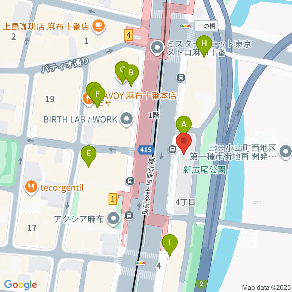 スガナミ楽器 麻布センター周辺のファミレス・ファーストフード一覧地図