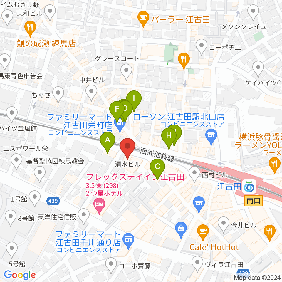 エークラスミュージック 江古田センター周辺のファミレス・ファーストフード一覧地図