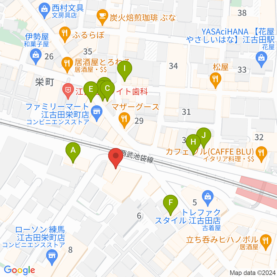 エークラスミュージック 江古田センター周辺のファミレス・ファーストフード一覧地図