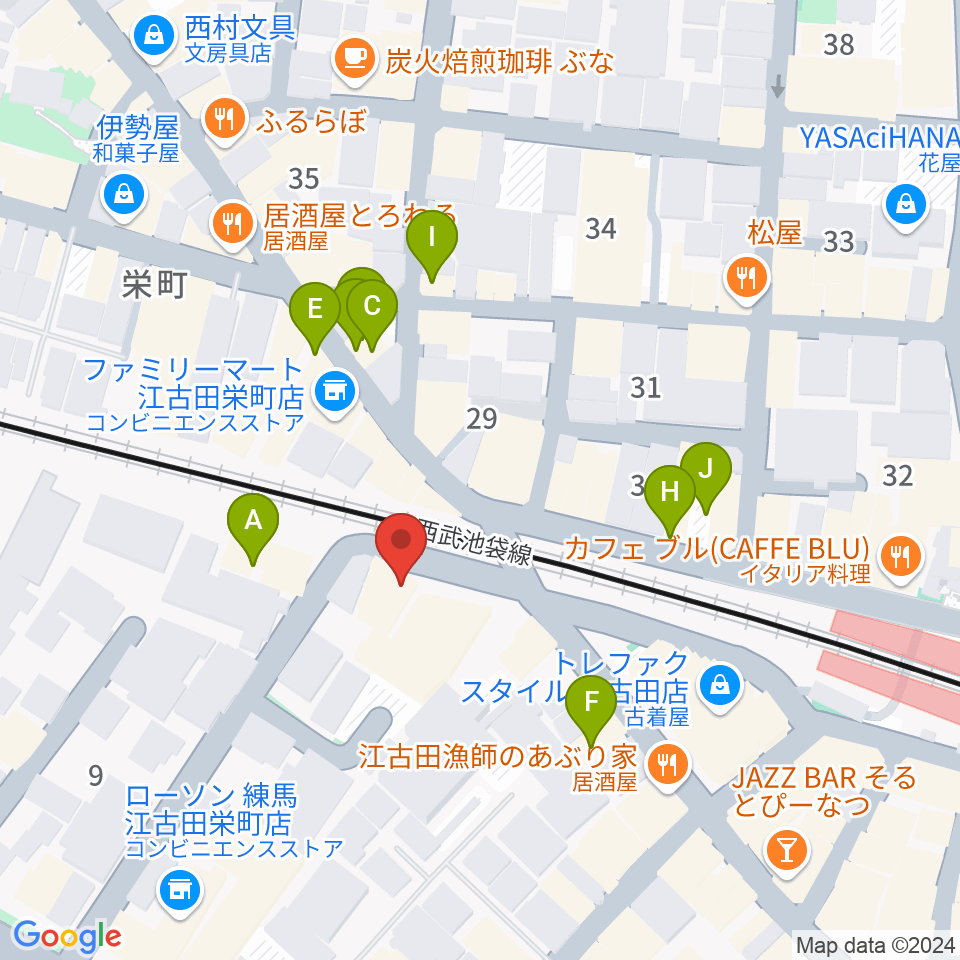 エークラスミュージック 江古田センター周辺のファミレス・ファーストフード一覧地図