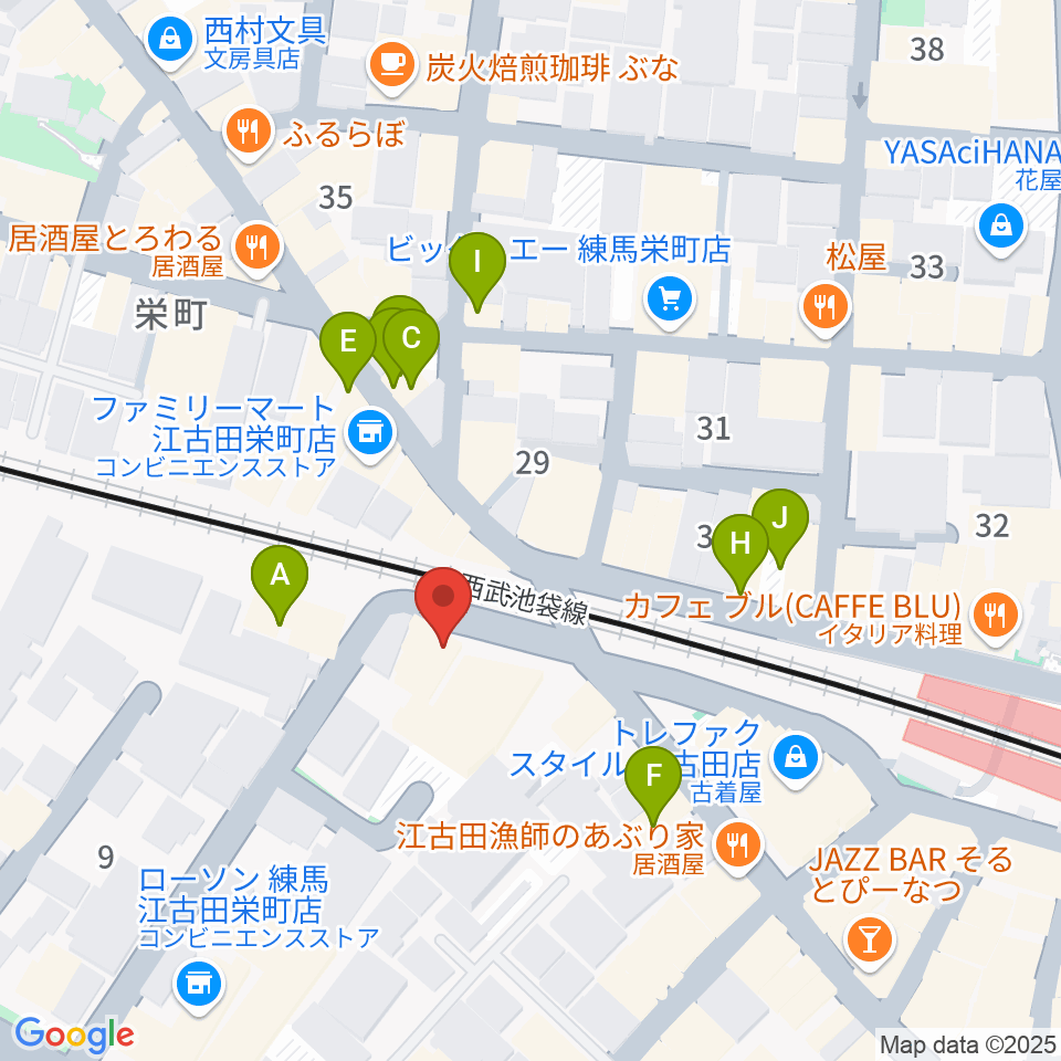 エークラスミュージック 江古田センター周辺のファミレス・ファーストフード一覧地図