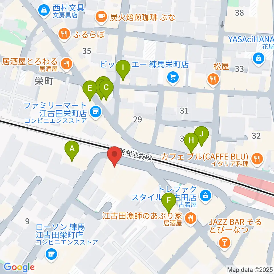 エークラスミュージック 江古田センター周辺のファミレス・ファーストフード一覧地図