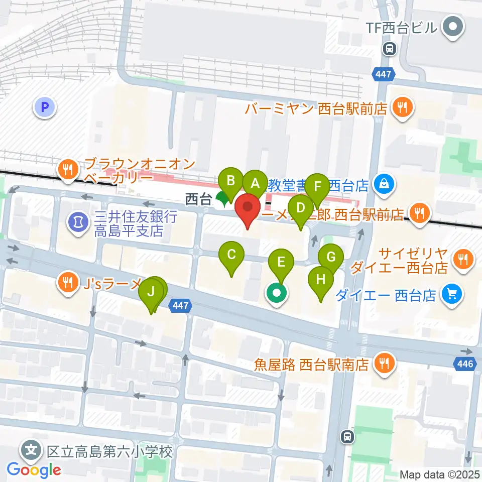 エークラスミュージック 西台センター周辺のファミレス・ファーストフード一覧地図