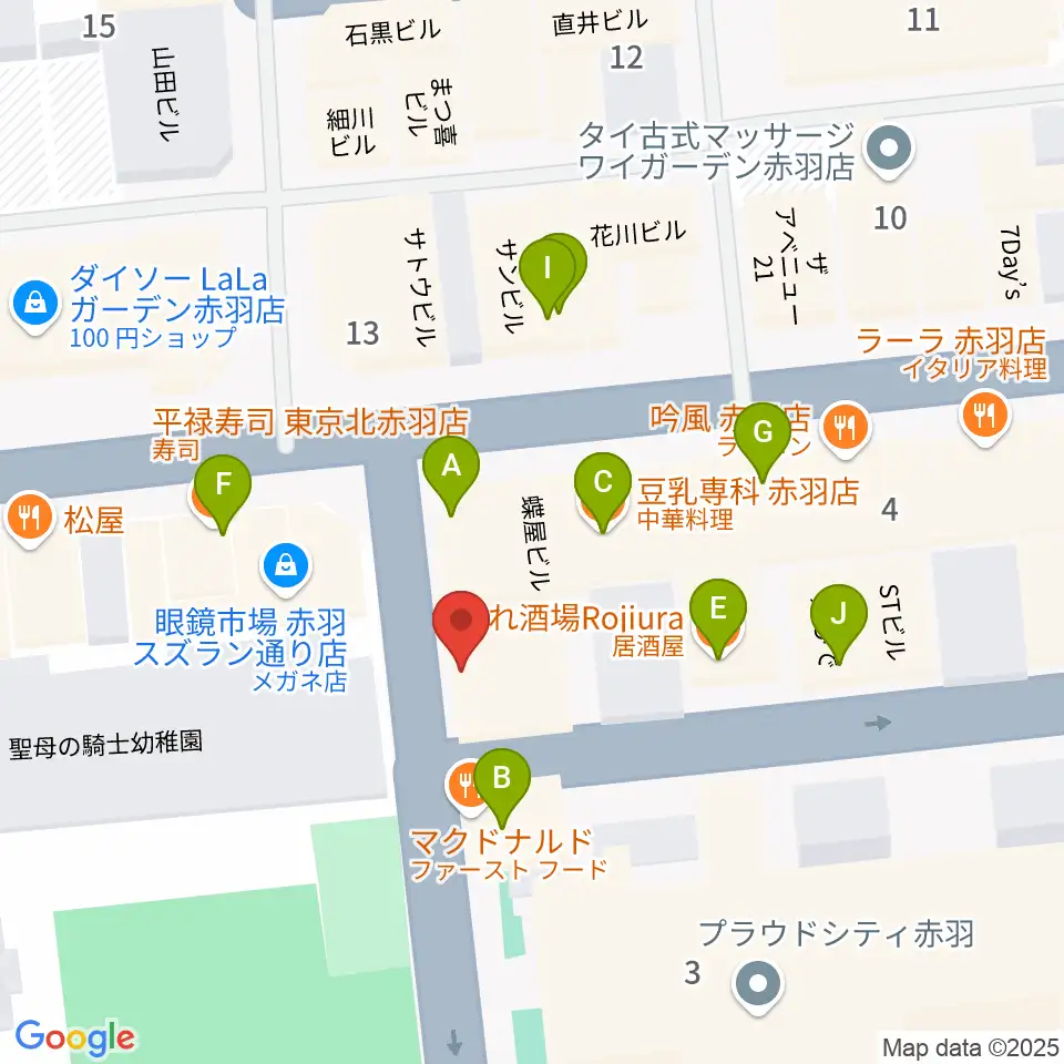 エークラスミュージック赤羽センター周辺のファミレス・ファーストフード一覧地図