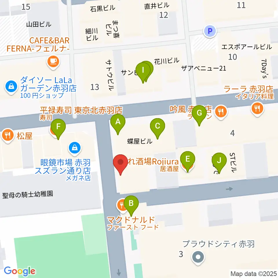 エークラスミュージック赤羽センター周辺のファミレス・ファーストフード一覧地図