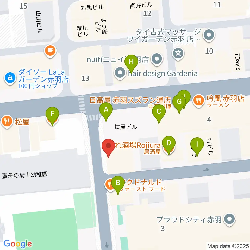 エークラスミュージック赤羽センター周辺のファミレス・ファーストフード一覧地図