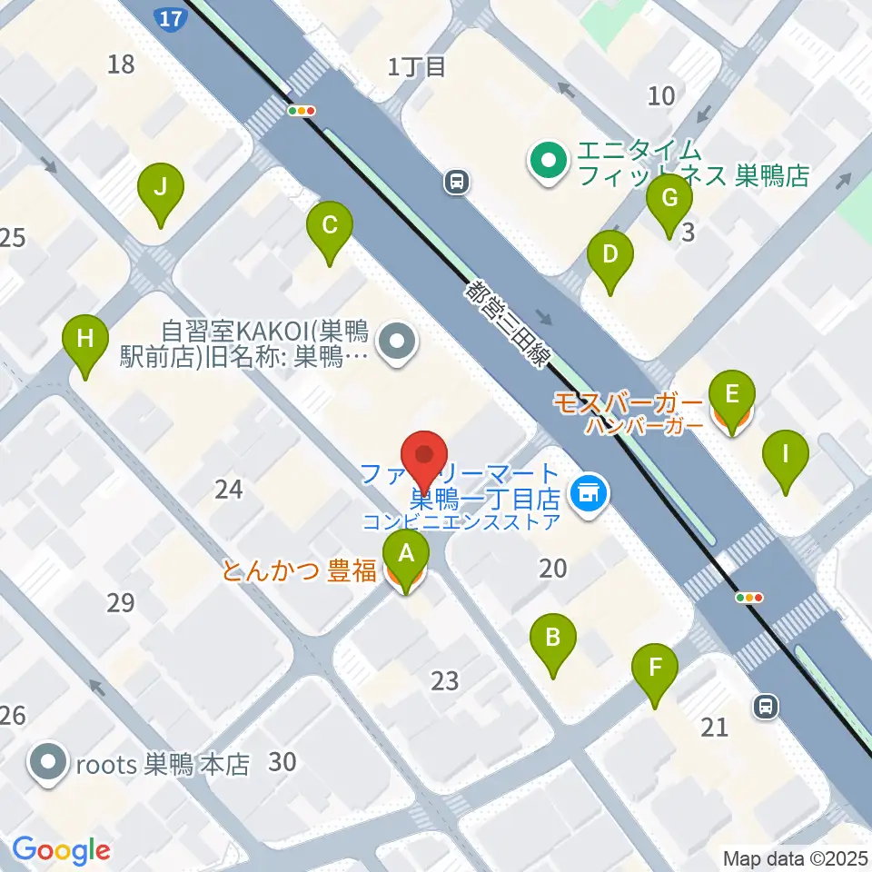 エークラスミュージック 巣鴨センター周辺のファミレス・ファーストフード一覧地図
