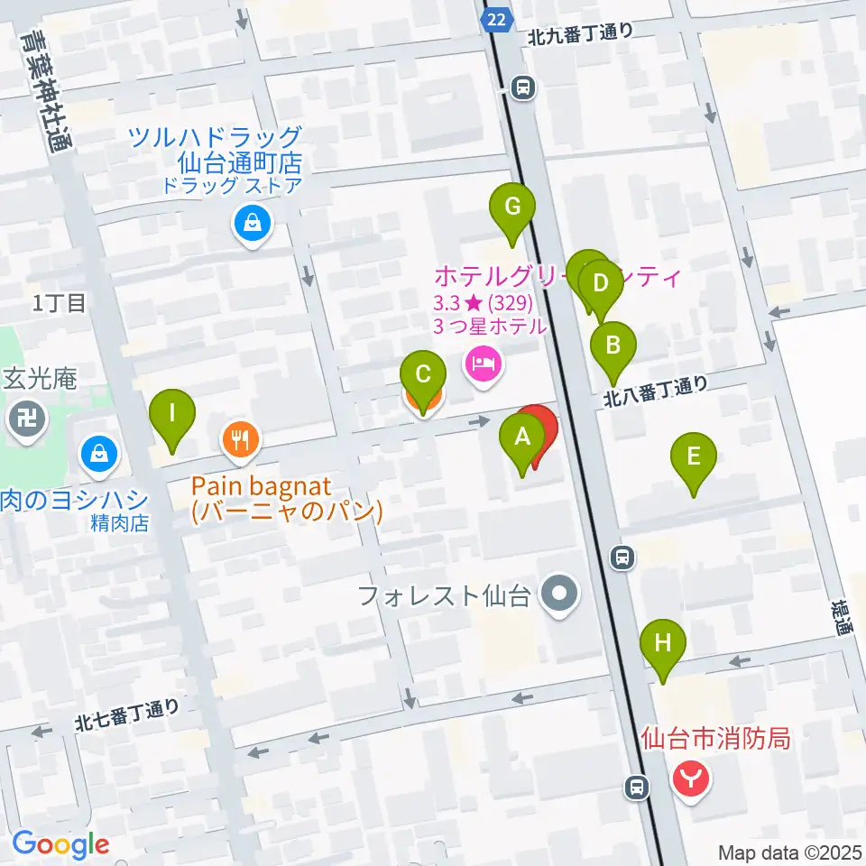 ラフォーレギター教室周辺のファミレス・ファーストフード一覧地図