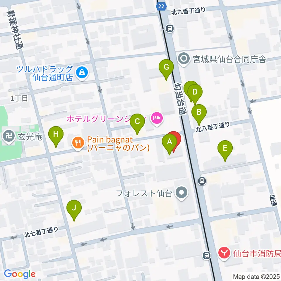 ラフォーレギター教室周辺のファミレス・ファーストフード一覧地図