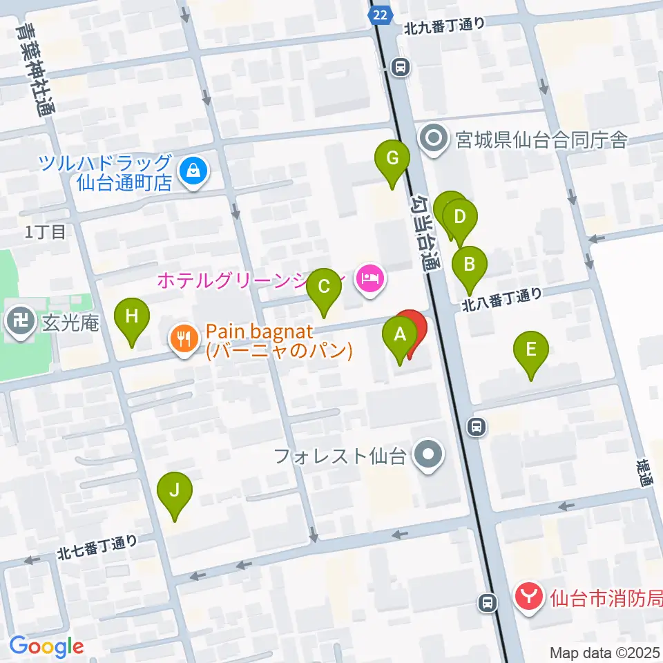 ラフォーレギター教室周辺のファミレス・ファーストフード一覧地図