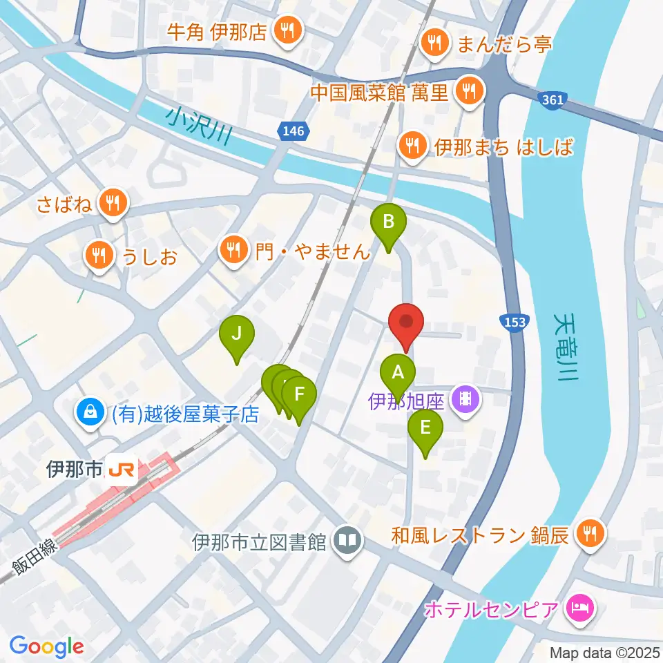 伊那楽器 音楽教室周辺のファミレス・ファーストフード一覧地図