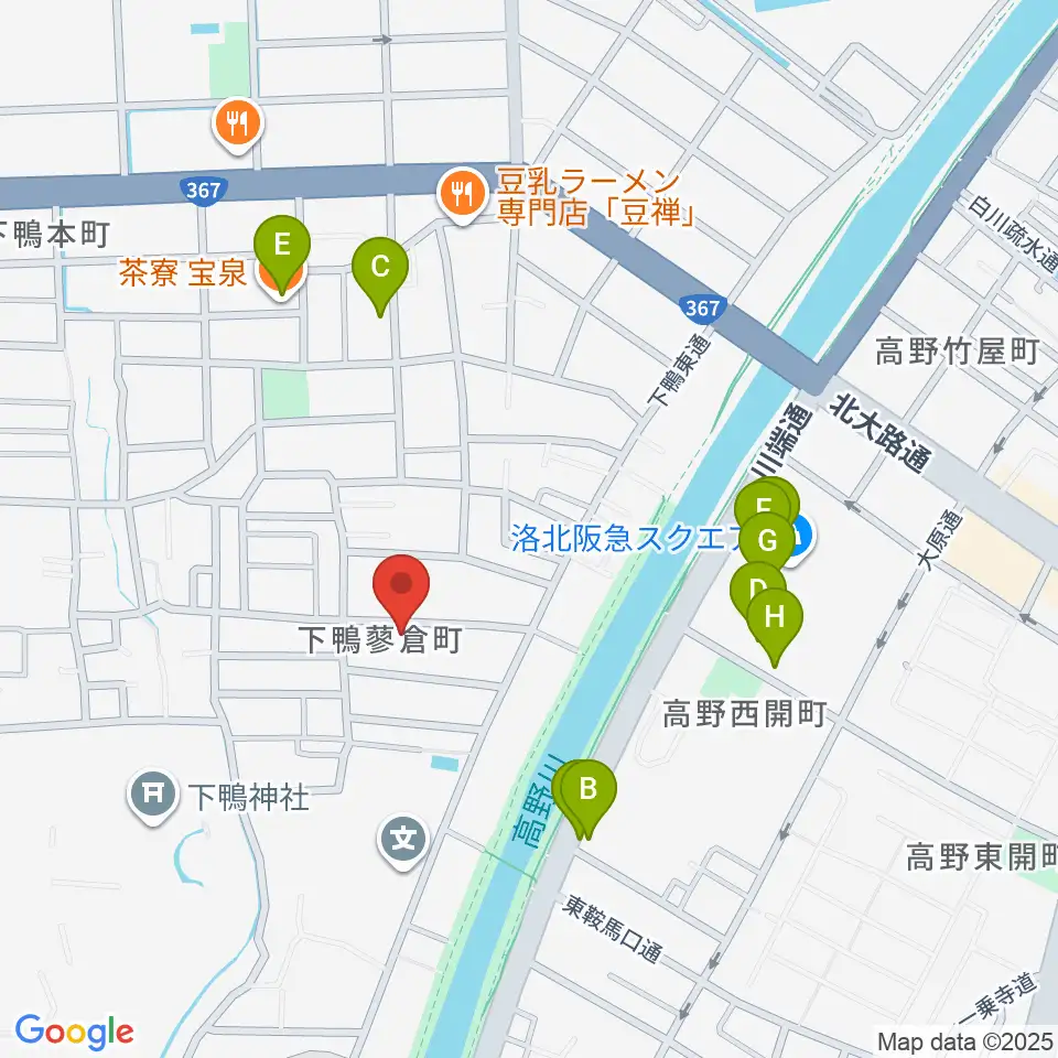 下鴨総合音楽教室周辺のファミレス・ファーストフード一覧地図