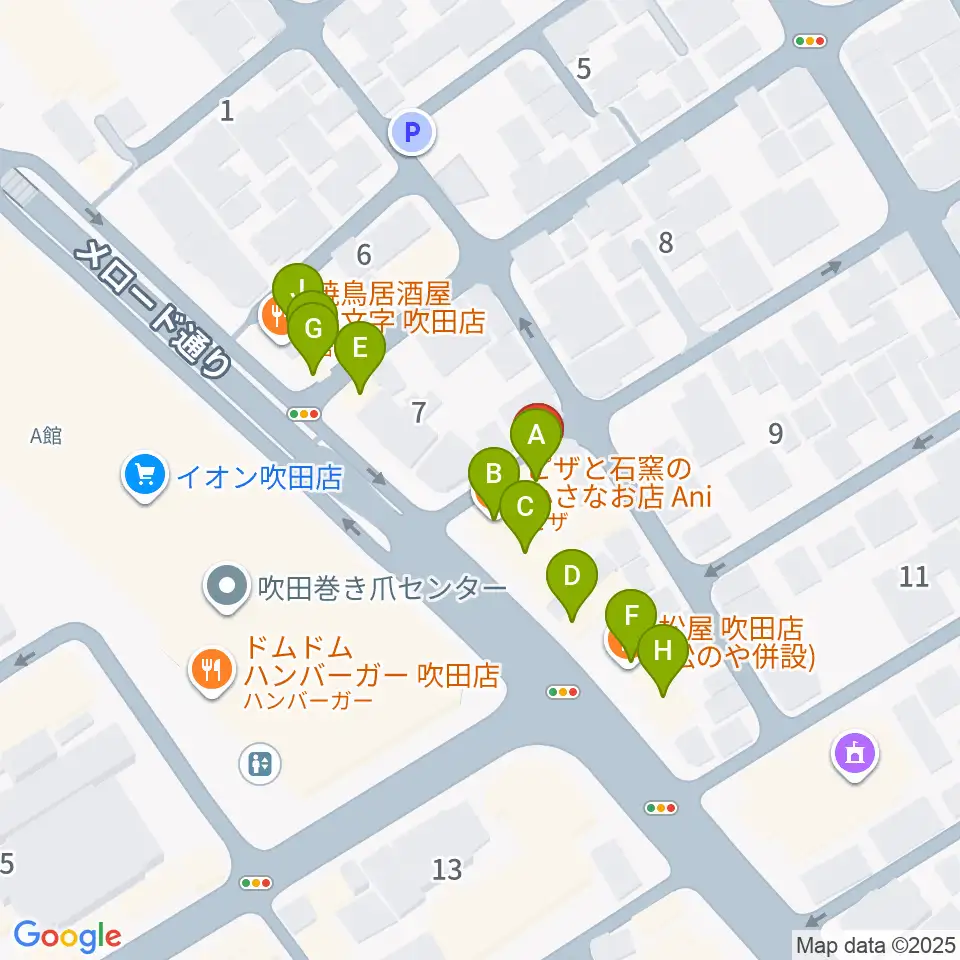 歌枕直美音楽教室周辺のファミレス・ファーストフード一覧地図