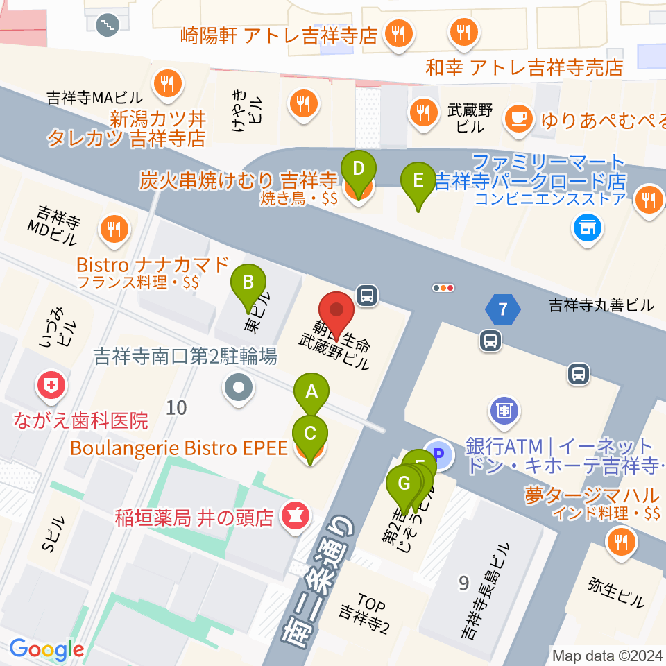 宮地楽器MUSICJOY吉祥寺周辺のファミレス・ファーストフード一覧地図