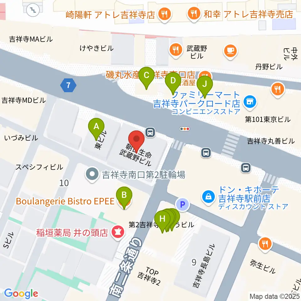 宮地楽器MUSICJOY吉祥寺周辺のファミレス・ファーストフード一覧地図