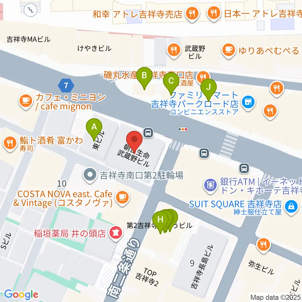 宮地楽器MUSICJOY吉祥寺周辺のファミレス・ファーストフード一覧地図