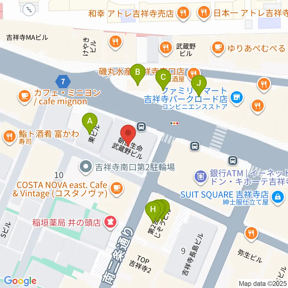 宮地楽器MUSICJOY吉祥寺周辺のファミレス・ファーストフード一覧地図