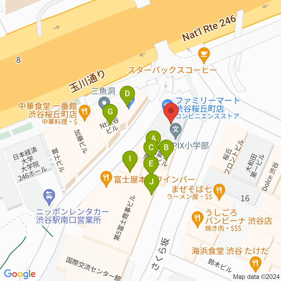 宮地楽器 MUSICJOY渋谷周辺のファミレス・ファーストフード一覧地図