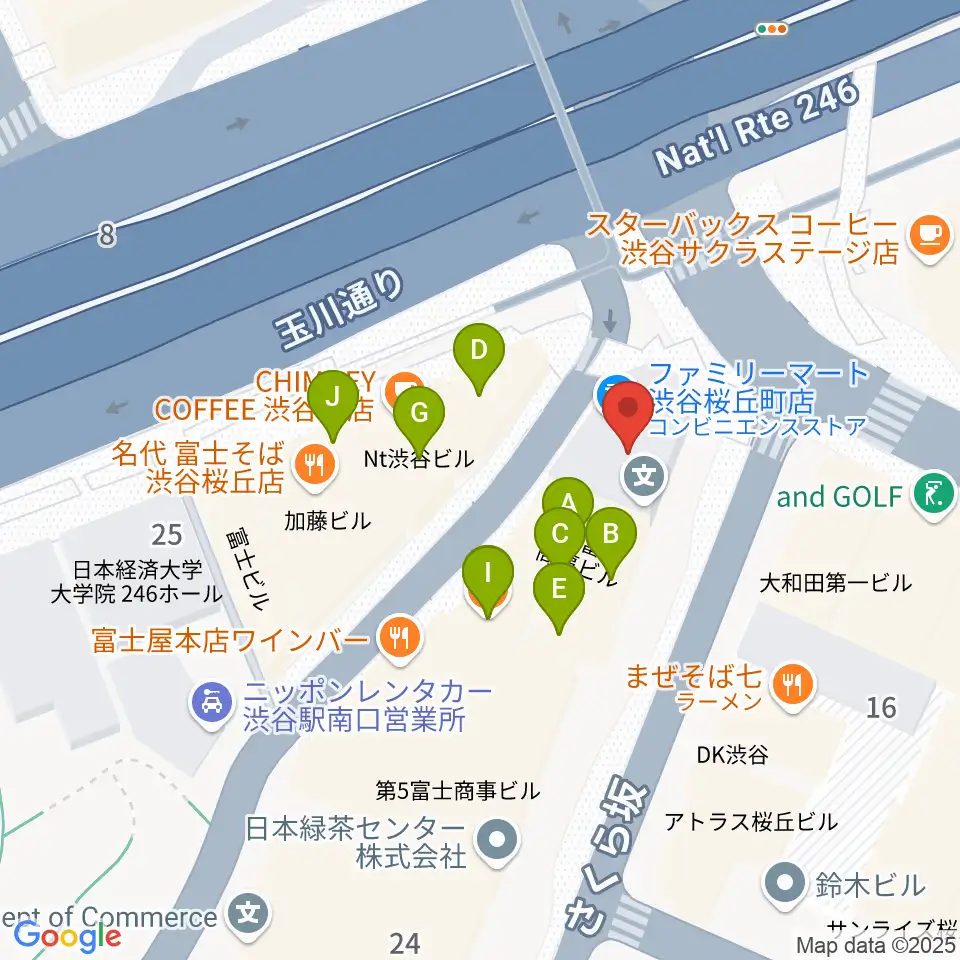 宮地楽器 MUSICJOY渋谷周辺のファミレス・ファーストフード一覧地図