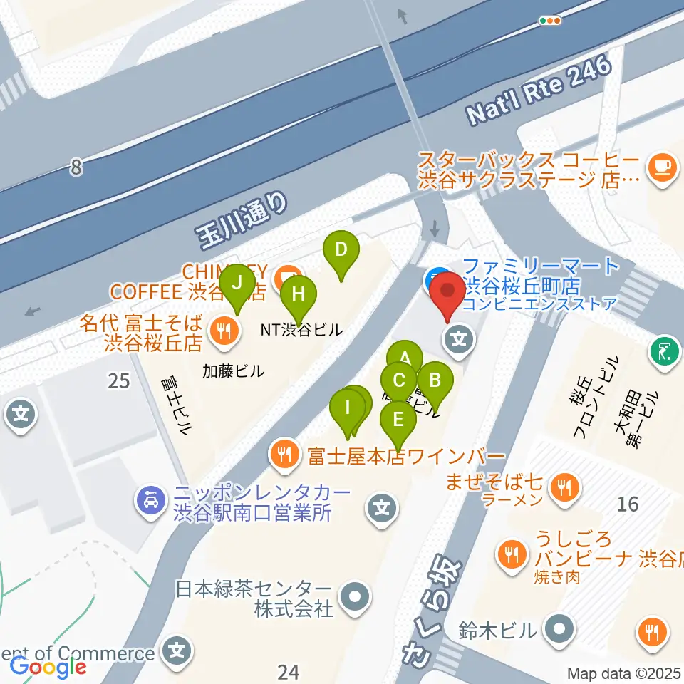 宮地楽器 MUSICJOY渋谷周辺のファミレス・ファーストフード一覧地図