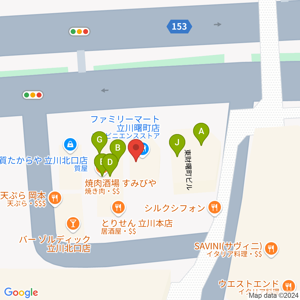 宮地楽器 MUSICJOY立川北周辺のファミレス・ファーストフード一覧地図