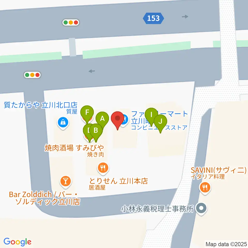 宮地楽器 MUSICJOY立川北周辺のファミレス・ファーストフード一覧地図