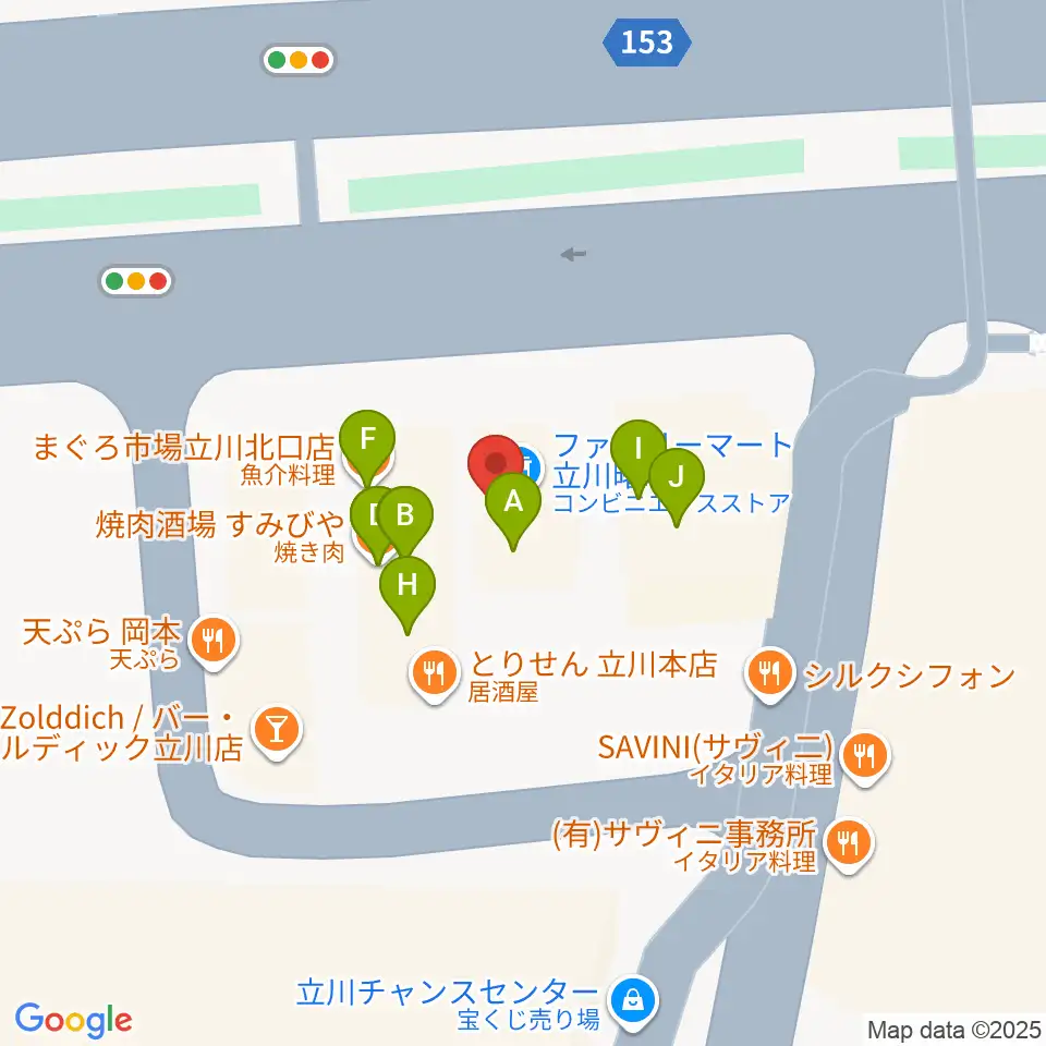 宮地楽器 MUSICJOY立川北周辺のファミレス・ファーストフード一覧地図