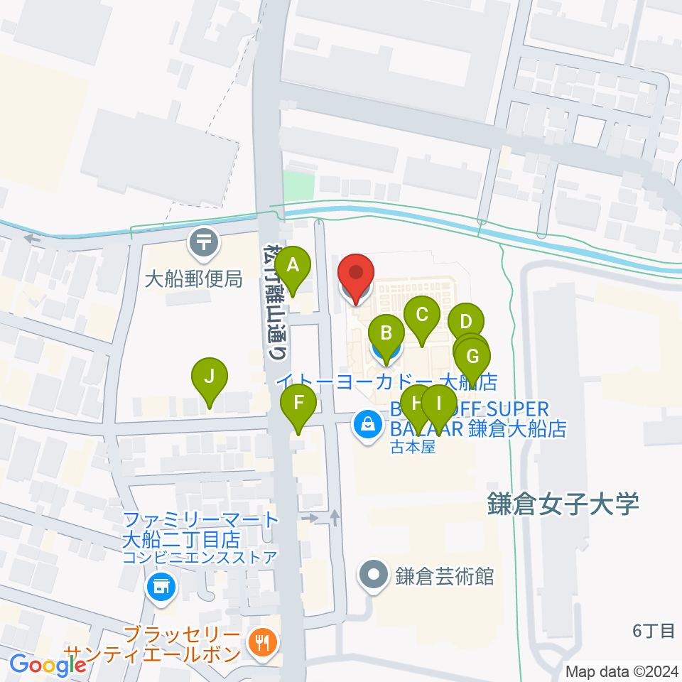 ヨークカルチャーセンター大船周辺のファミレス・ファーストフード一覧地図