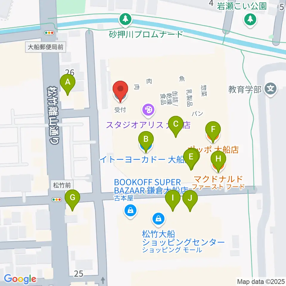 ヨークカルチャーセンター大船周辺のファミレス・ファーストフード一覧地図