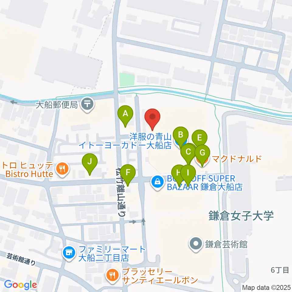 ヨークカルチャーセンター大船周辺のファミレス・ファーストフード一覧地図