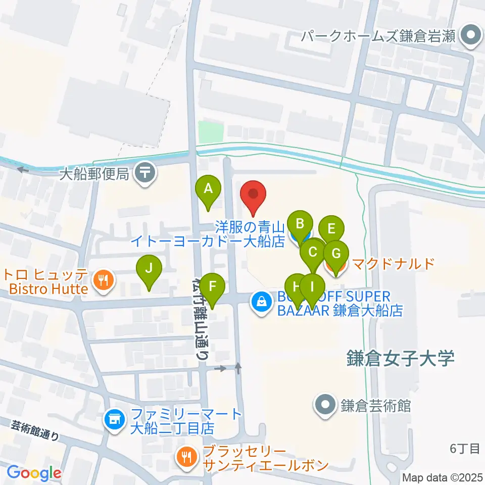 ヨークカルチャーセンター大船周辺のファミレス・ファーストフード一覧地図